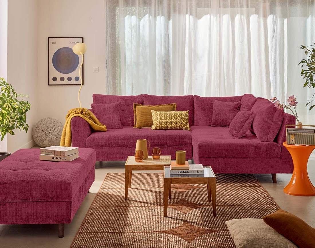 Canapé d'angle droit 4 places en velours texturé Rune