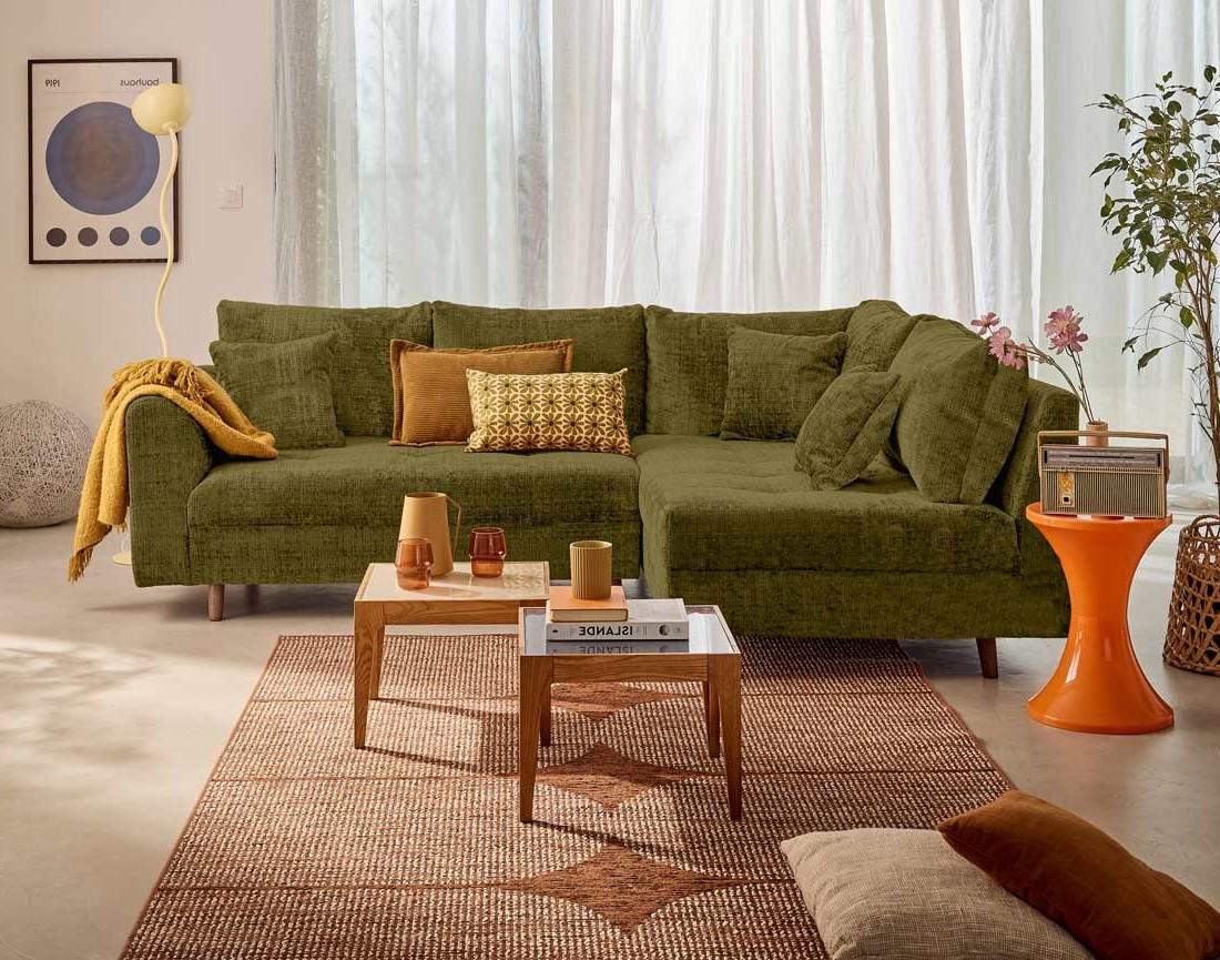 Canapé d'angle droit 4 places en velours texturé Rune