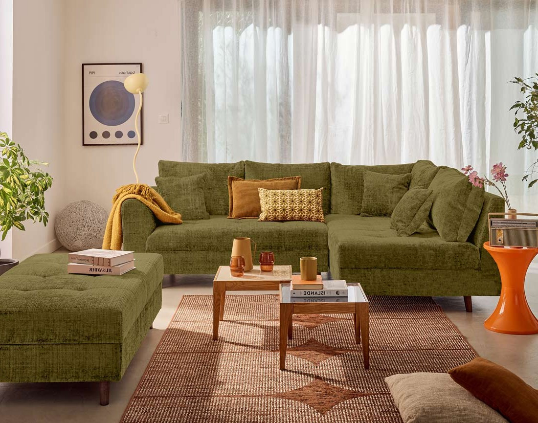 Canapé d'angle droit 4 places en velours texturé Rune