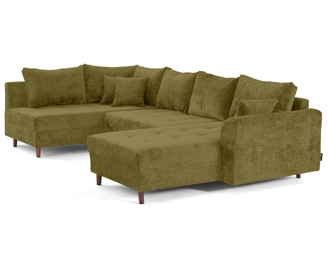 Canapé panoramique d'angle gauche 7 places en velours texturé Rune