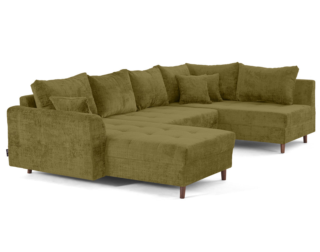 Canapé panoramique d'angle droit 7 places en velours texturé Rune