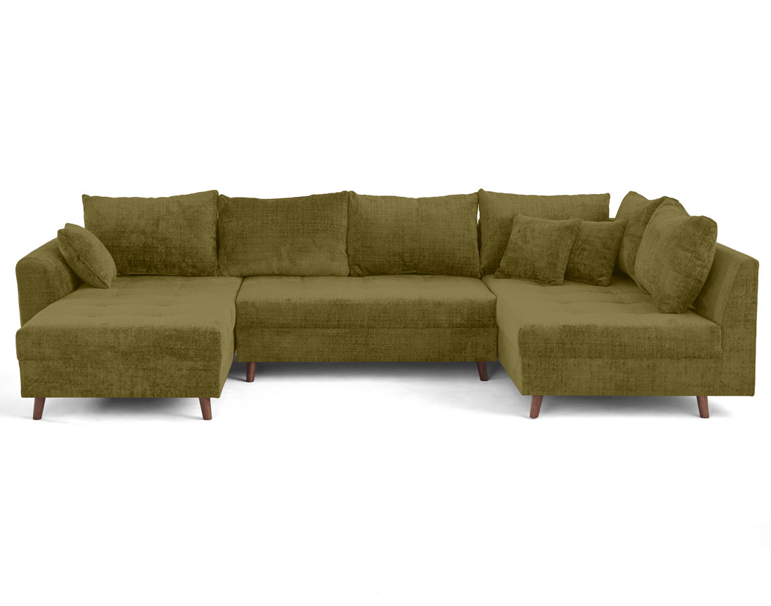 Canapé panoramique d'angle droit 7 places en velours texturé Rune