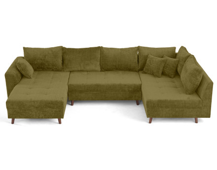 Canapé panoramique d'angle droit 7 places en velours texturé Rune