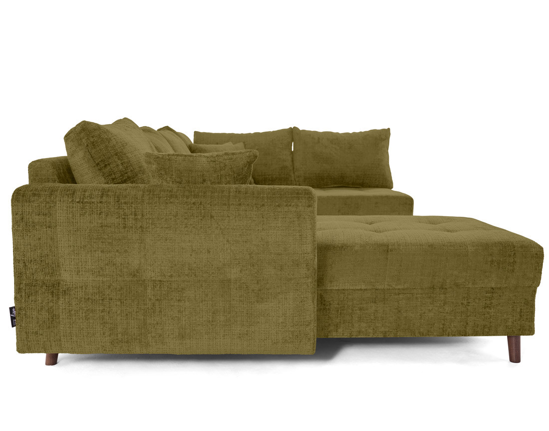 Canapé panoramique d'angle droit 7 places en velours texturé Rune