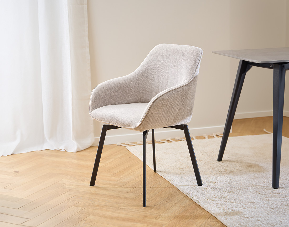 Lot de 2 chaises pivotantes pieds en acier en tissu chenille Juno