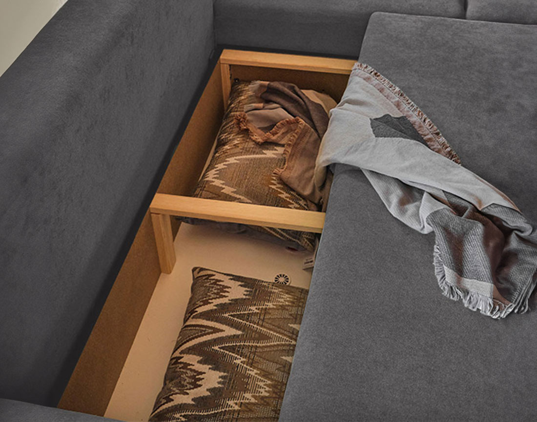 Lena - Canapé scandinave d'angle réversible convertible avec rangement