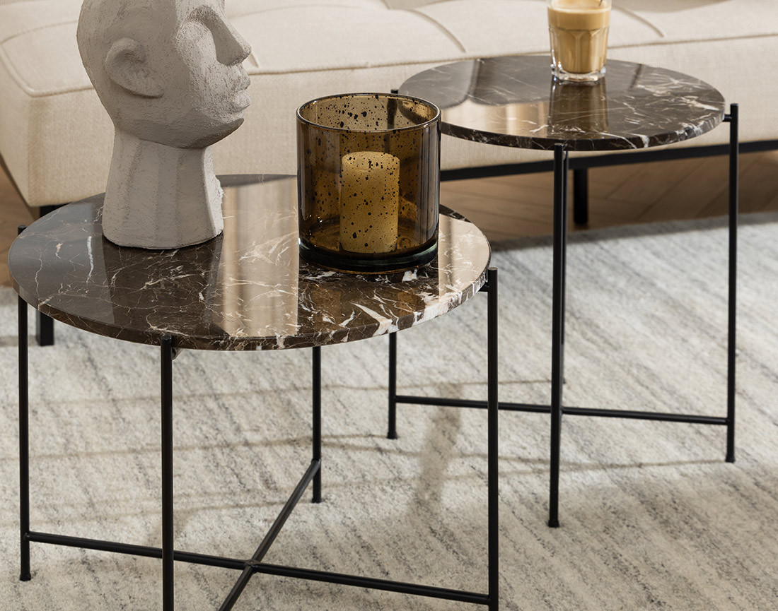 Table basse 42 cm plateau en marbre pieds en acier Ezaro