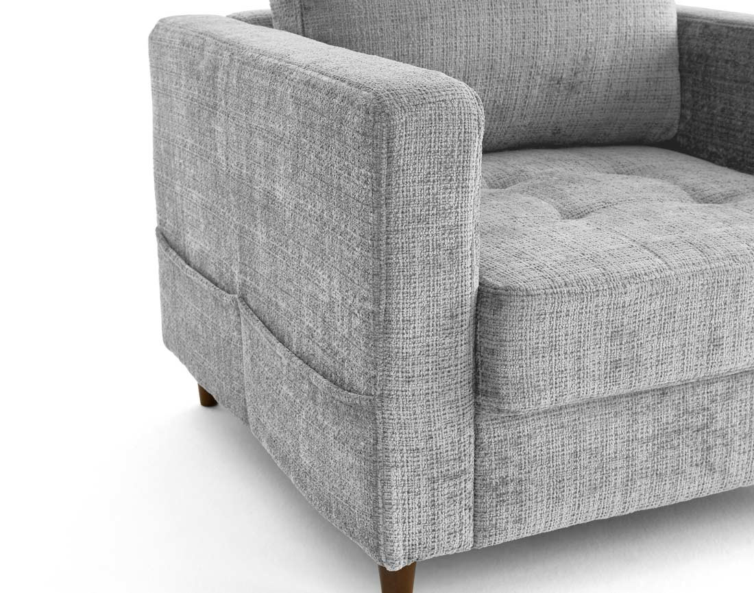 Fauteuil avec poche en velours texturé pieds en bois Anna