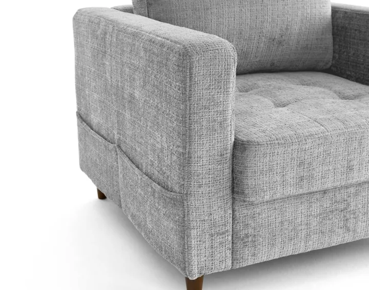 Fauteuil avec poche en velours texturé pieds en bois Anna Fauteuil avec poche en velours texturé pieds en bois Anna
