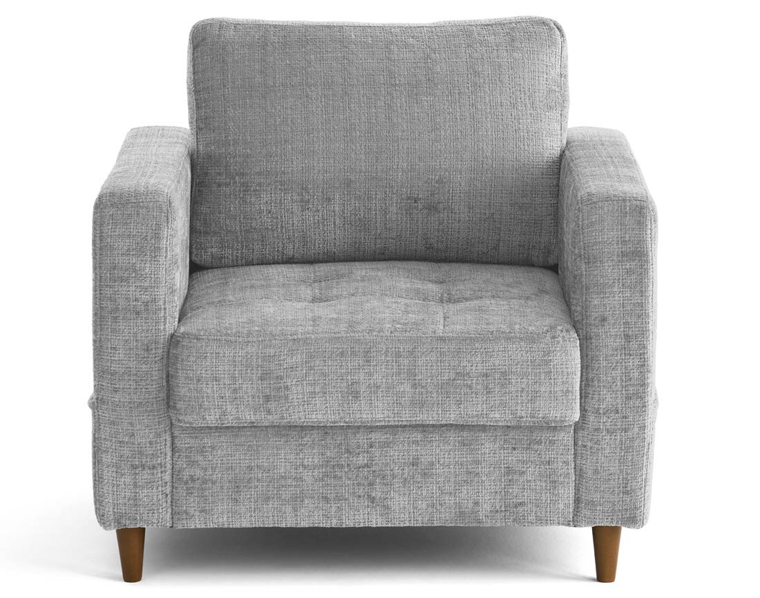 Fauteuil avec poche en velours texturé pieds en bois Anna