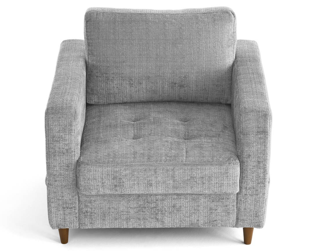 Fauteuil avec poche en velours texturé pieds en bois Anna
