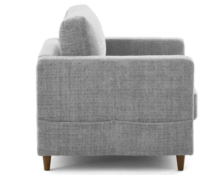 Fauteuil avec poche en velours texturé pieds en bois Anna Fauteuil avec poche en velours texturé pieds en bois Anna