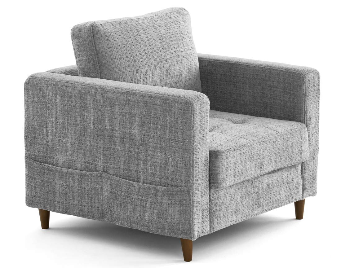 Fauteuil avec poche en velours texturé pieds en bois Anna