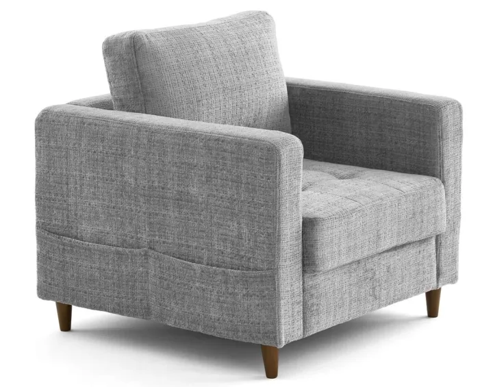Fauteuil avec poche en velours texturé pieds en bois Anna Fauteuil avec poche en velours texturé pieds en bois Anna