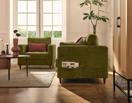 Canapé droit 2 places avec poche en velours texturé Anna