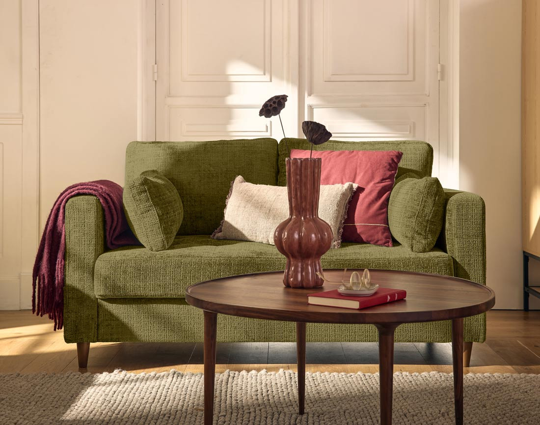 Canapé droit 2 places avec poche en velours texturé Anna