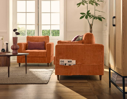 Canapé droit 2 places avec poche en velours texturé Anna