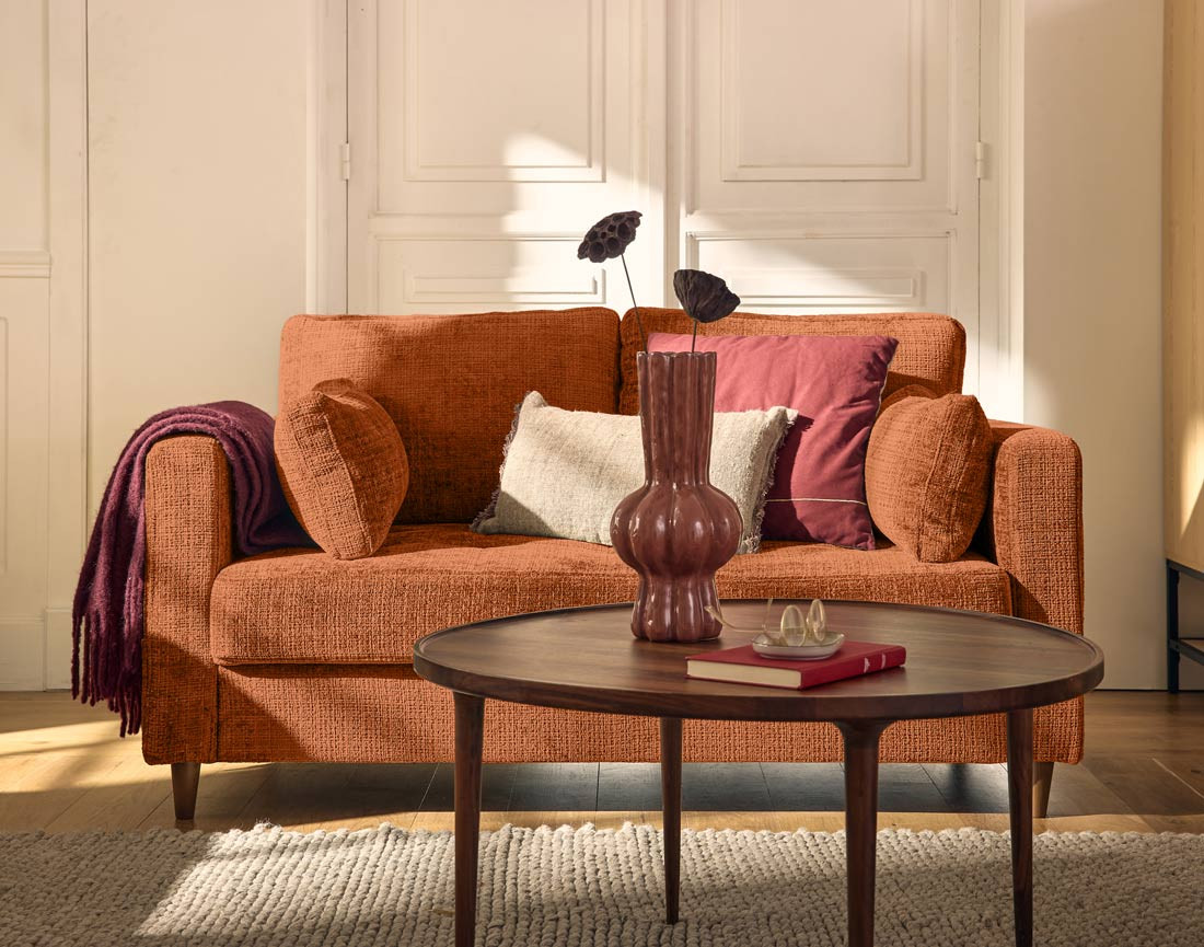 Canapé droit 2 places avec poche en velours texturé Anna