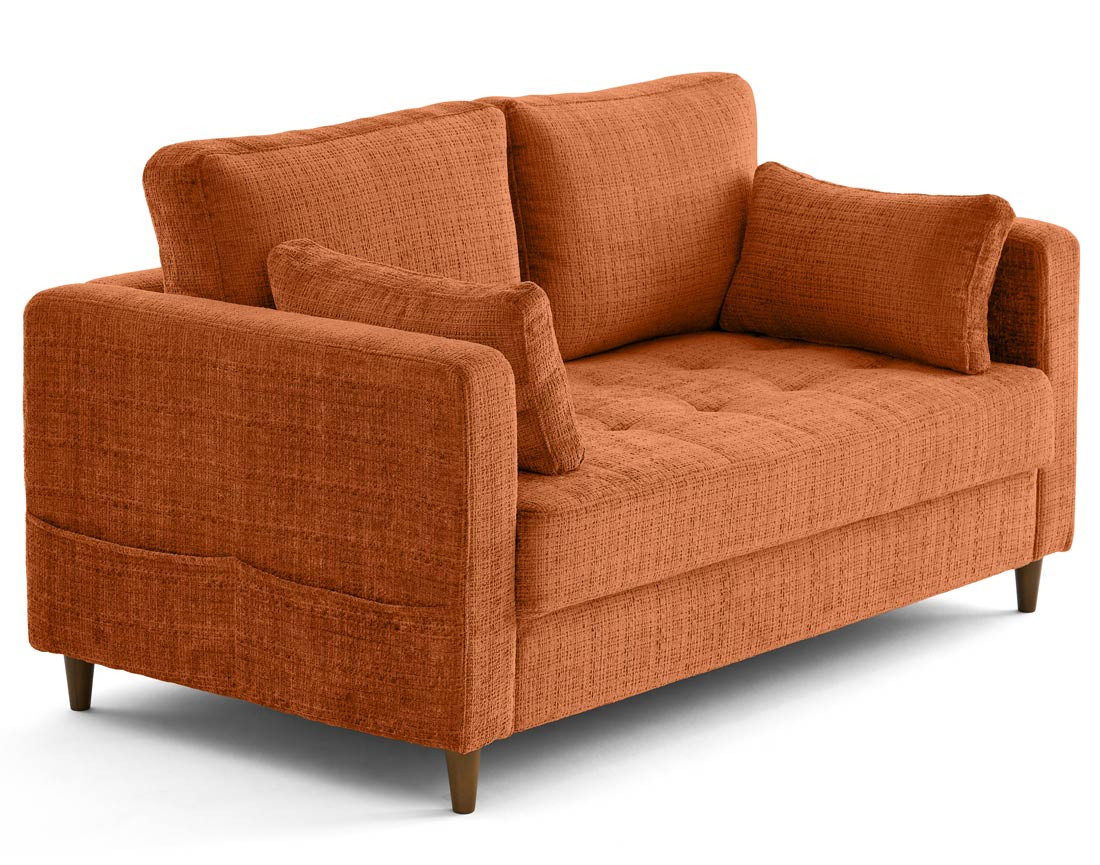 Canapé droit 2 places avec poche en velours texturé Anna