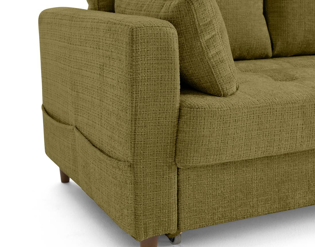 Canapé droit 3 places convertible avec poche en velours texturé Anna