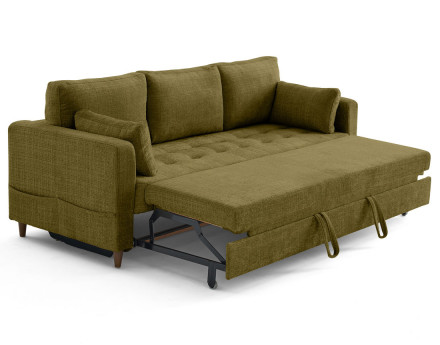 Canapé droit 3 places convertible avec poche en velours texturé Anna