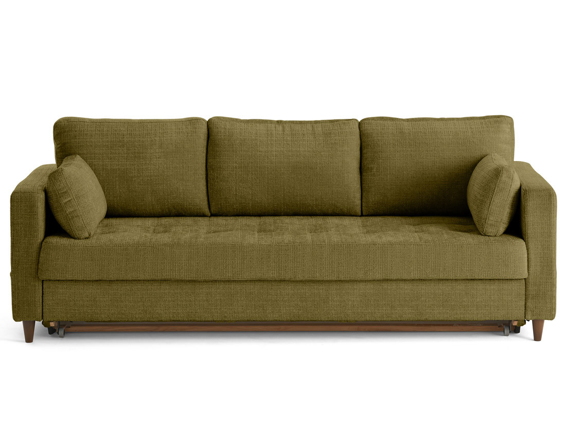 Canapé droit 3 places convertible avec poche en velours texturé Anna