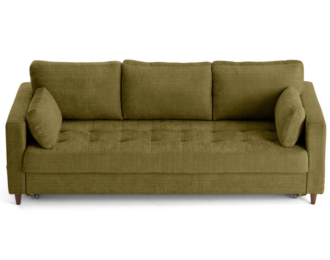 Canapé droit 3 places convertible avec poche en velours texturé Anna