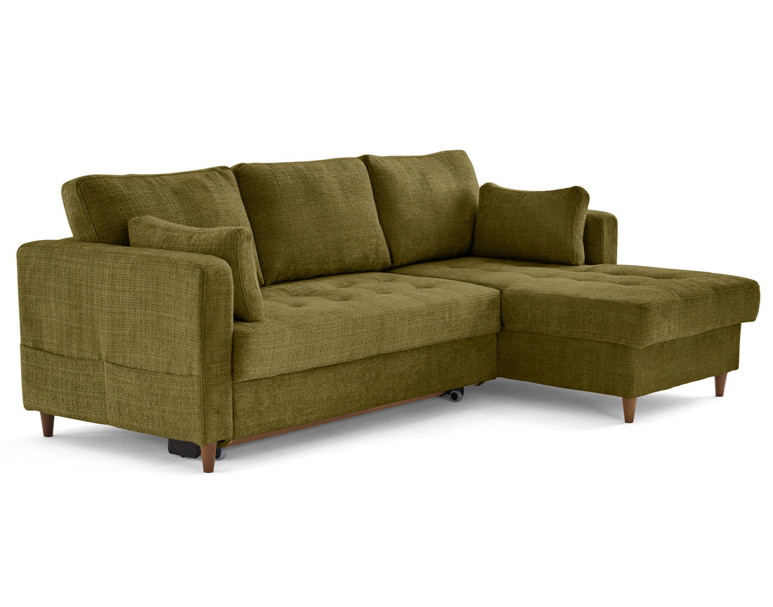 Canapé d'angle droit 4 places convertible avec coffre en velours texturé Anna