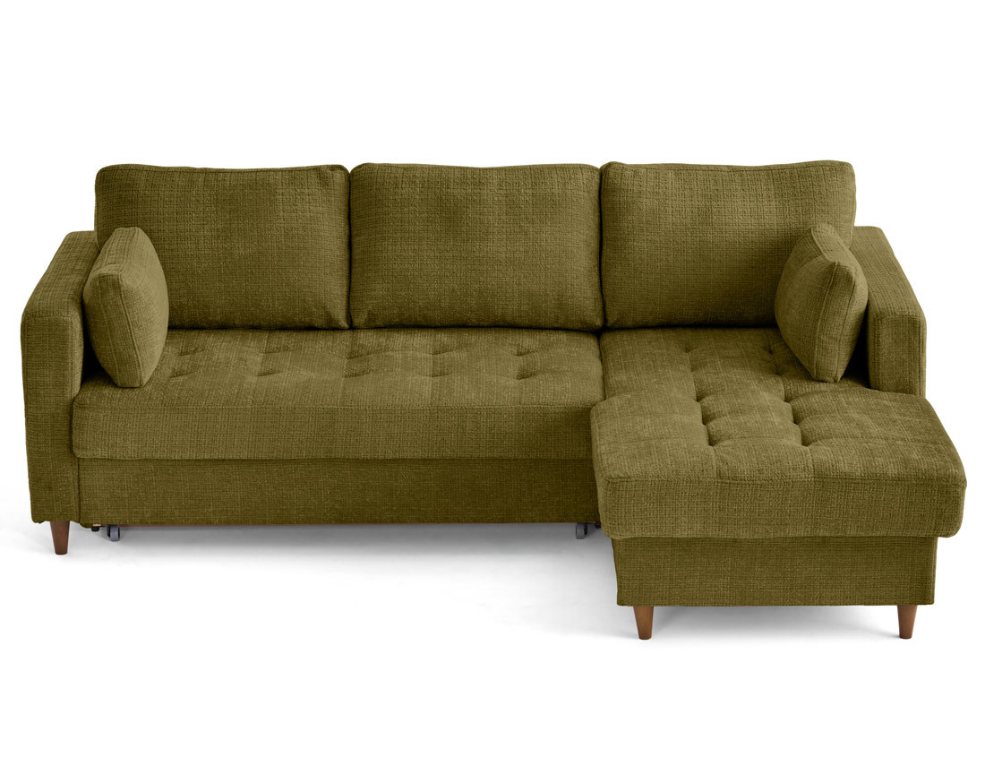 Canapé d'angle droit 4 places convertible avec coffre en velours texturé Anna