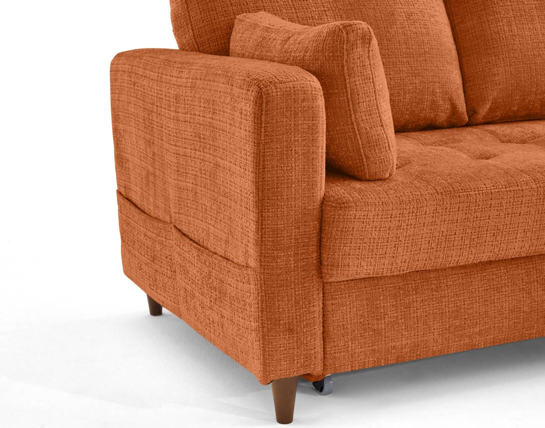 Canapé d'angle droit 4 places convertible avec coffre en velours texturé Anna
