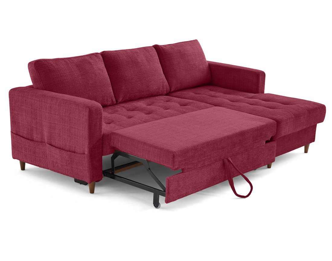 Canapé d'angle droit 4 places convertible avec coffre en velours texturé Anna