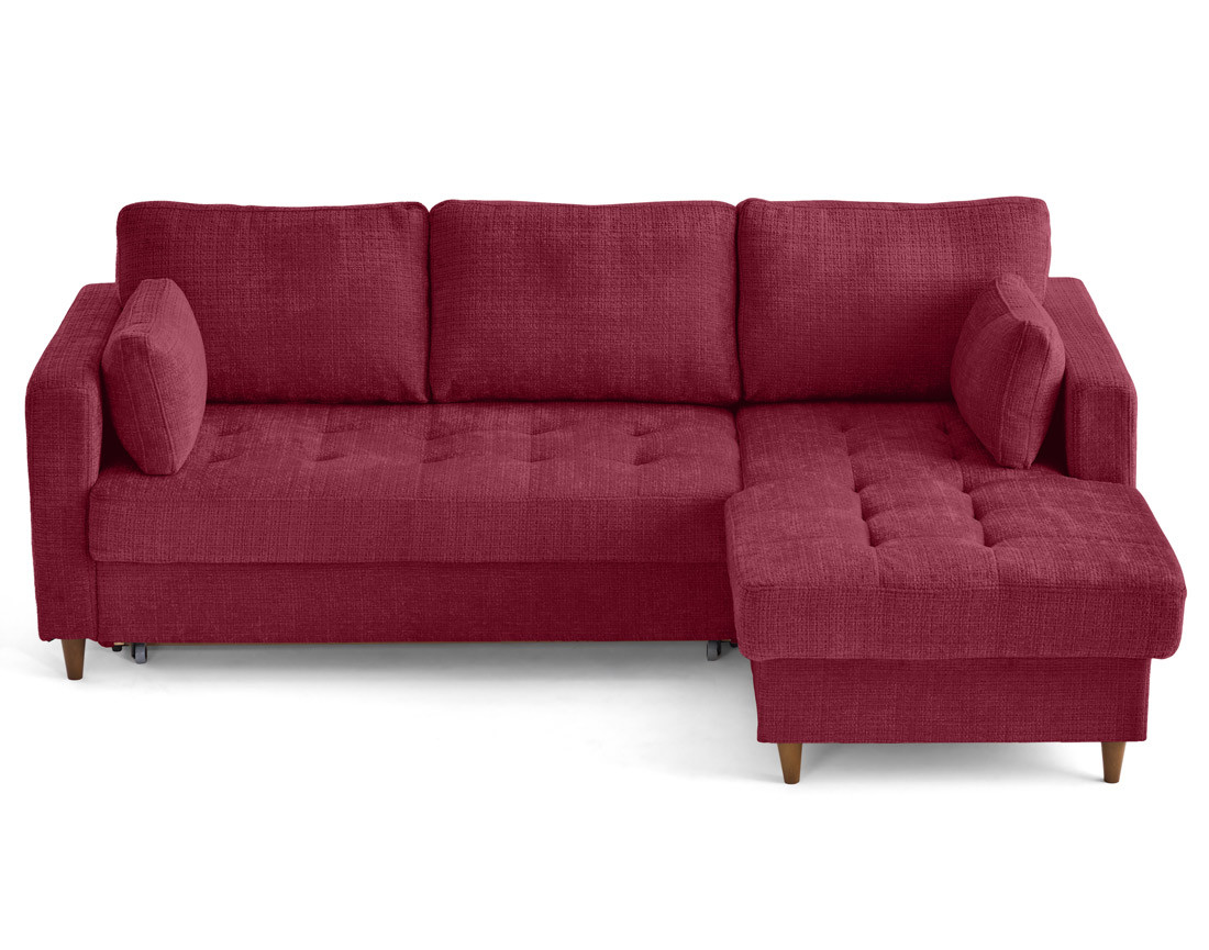 Canapé d'angle droit 4 places convertible avec coffre en velours texturé Anna