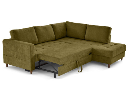 Canapé d'angle droit 5 places convertible en velours texturé Anna