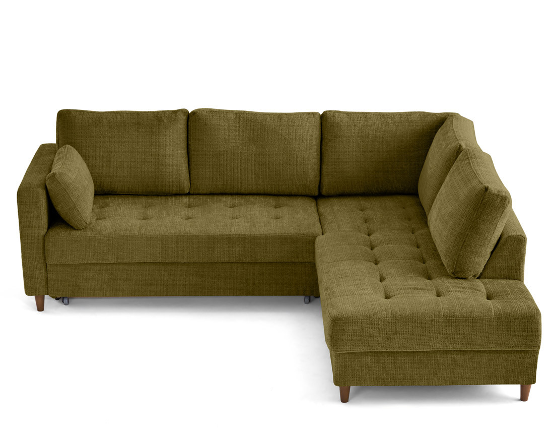 Canapé d'angle droit 5 places convertible en velours texturé Anna