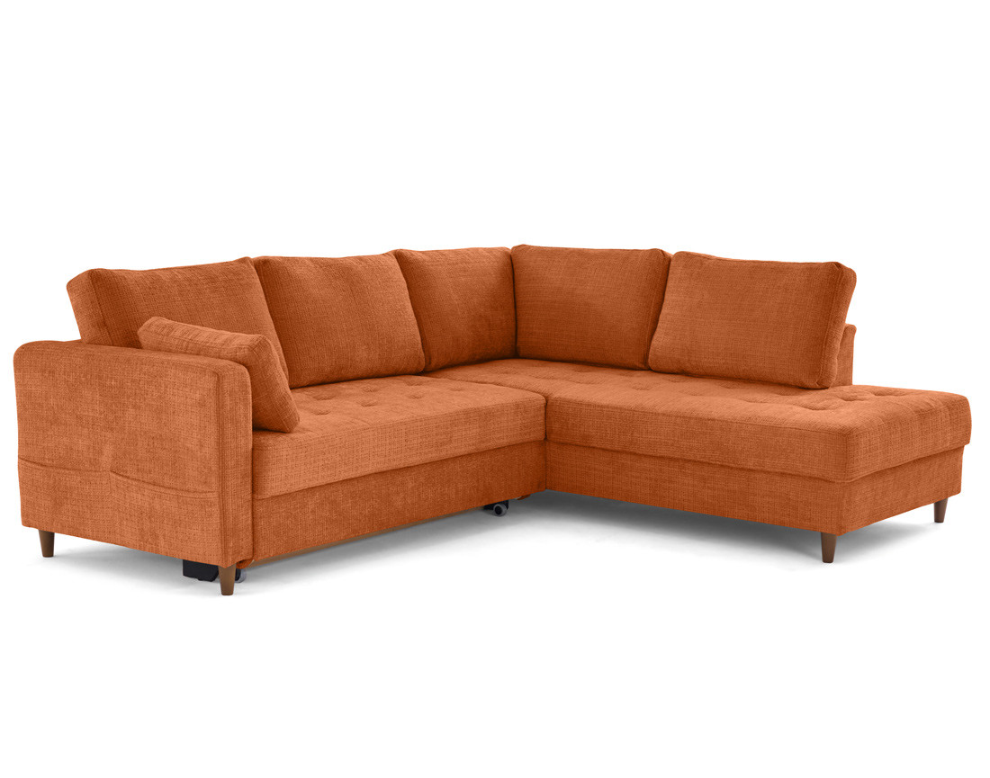 Canapé d'angle droit 5 places convertible en velours texturé Anna