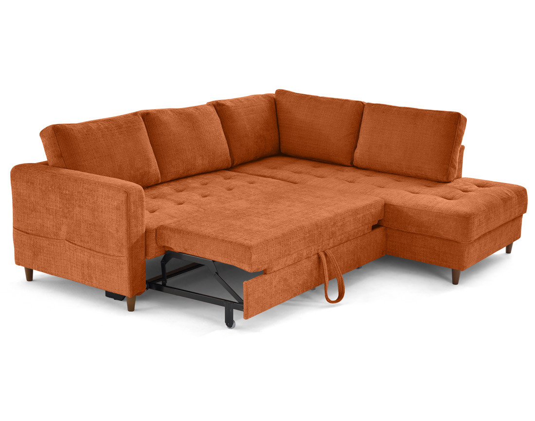 Canapé d'angle droit 5 places convertible en velours texturé Anna