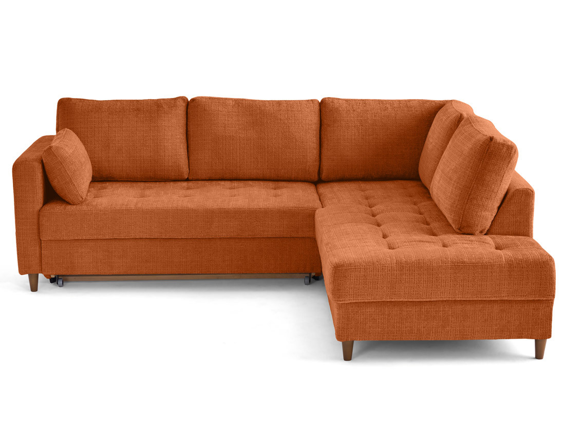 Canapé d'angle droit 5 places convertible en velours texturé Anna