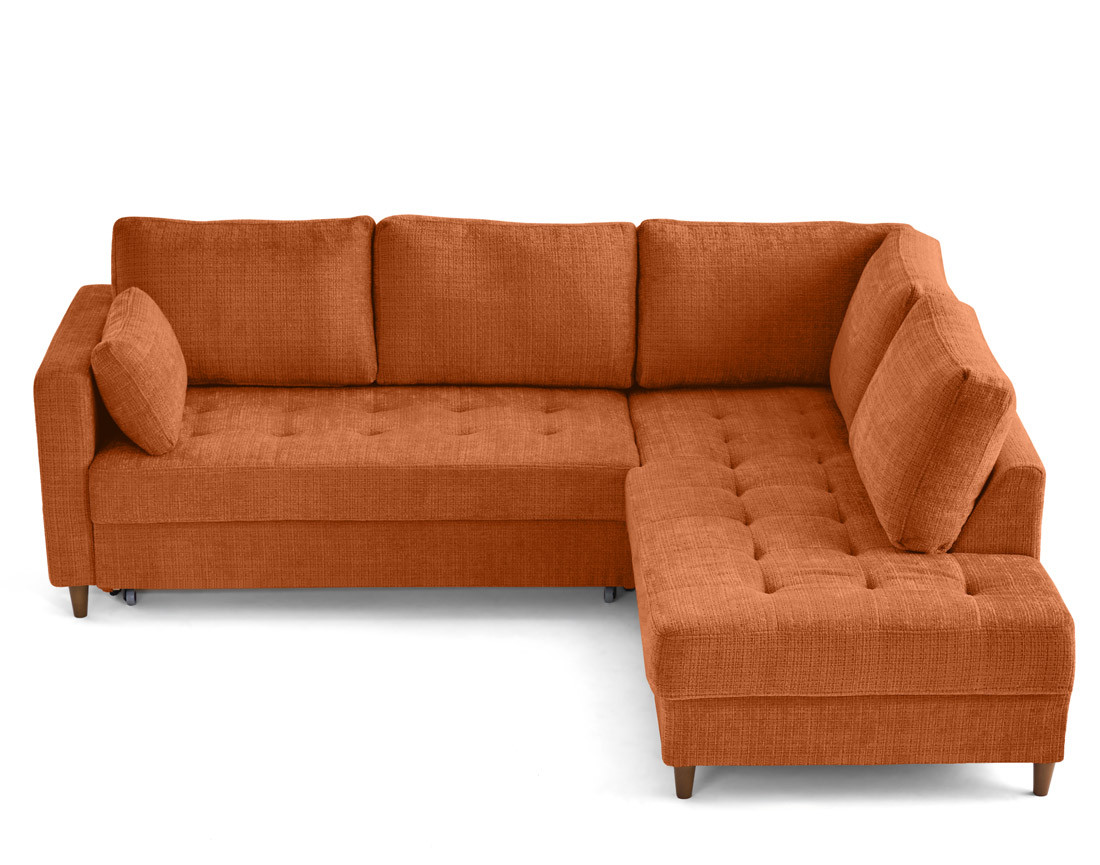 Canapé d'angle droit 5 places convertible en velours texturé Anna