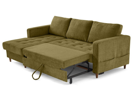 Canapé d'angle gauche 4 places convertible avec coffre en velours texturé Anna