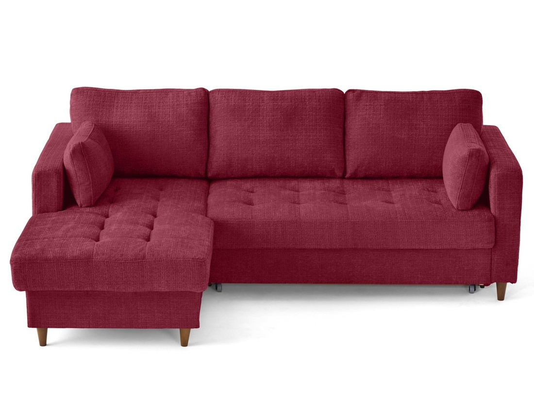 Canapé d'angle gauche 4 places convertible avec coffre en velours texturé Anna