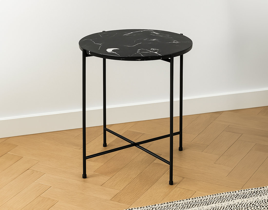 Table basse 42 cm plateau en marbre pieds en acier Ezaro