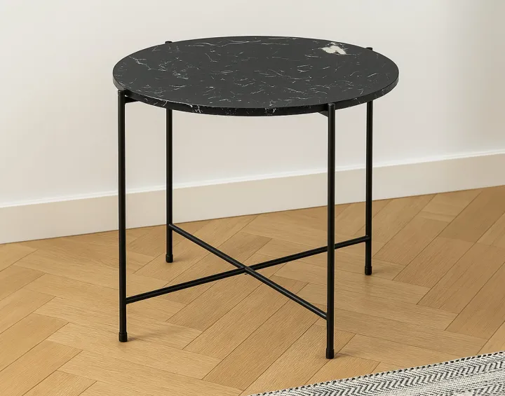 Table basse 52 cm plateau en marbre pieds en acier Ezaro