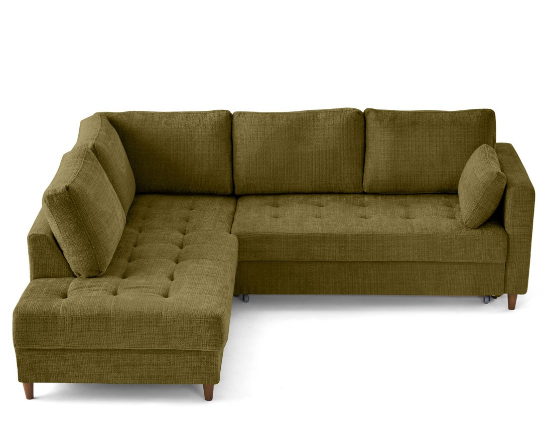 Canapé d'angle gauche 5 places convertible en velours texturé Anna