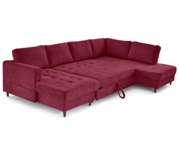 Canapé panoramique d'angle droit 7 places convertible avec coffre en velours texturé Anna
