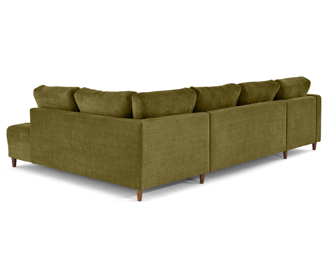 Canapé panoramique d'angle droit 7 places convertible avec coffre en velours texturé Anna