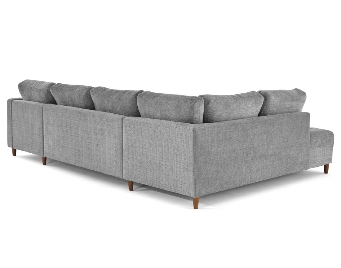 Canapé panoramique d'angle gauche 7 places convertible avec coffre en velours texturé Anna