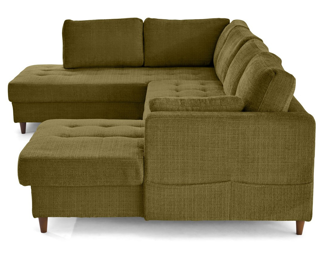 Canapé panoramique d'angle gauche 7 places convertible avec coffre en velours texturé Anna