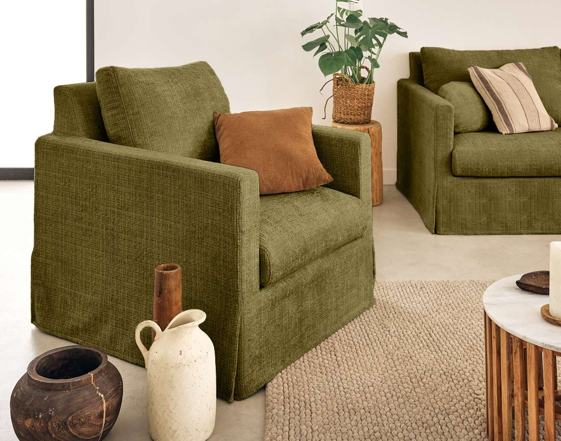 Fauteuil déhoussable en velours texturé Serena