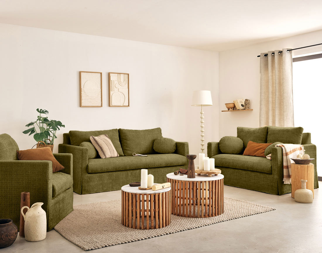 Fauteuil déhoussable en velours texturé Serena