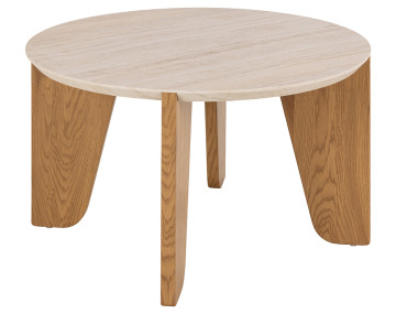 Table basse pieds en chêne plateau effet travertin 80 cm Noeva